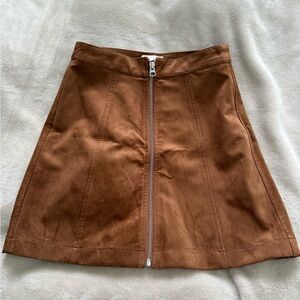 Aritzia Brown Suede-Look Front Zip A-Line Skirt